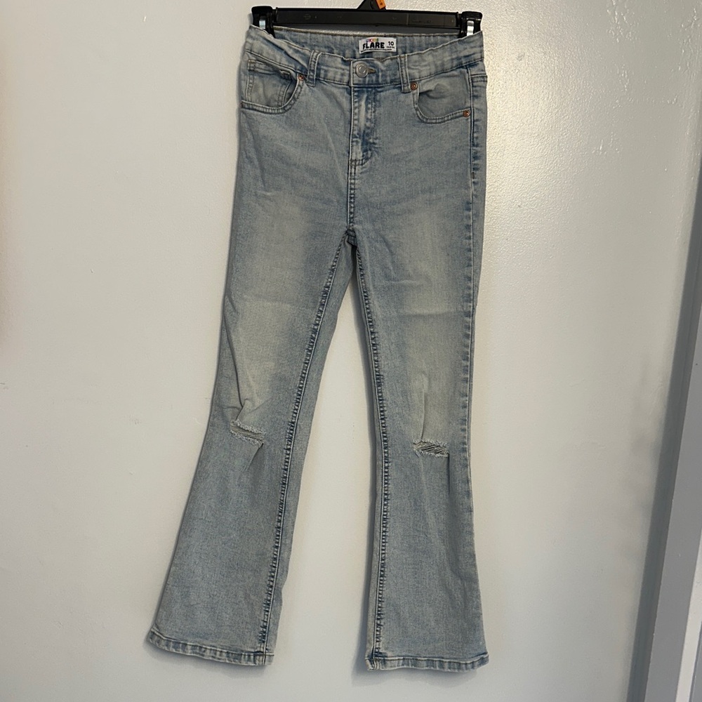 Girls Urban Kids Acid Wash Denim Flare Jeans in Light Blue